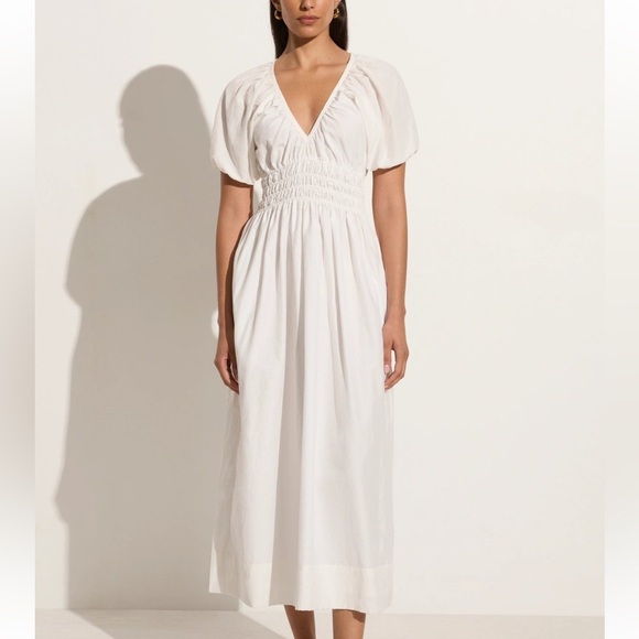 Faithfull the Brand Teatro Midi Dress in White Size US12 or AU 16/ XXL - Picture 1 of 9